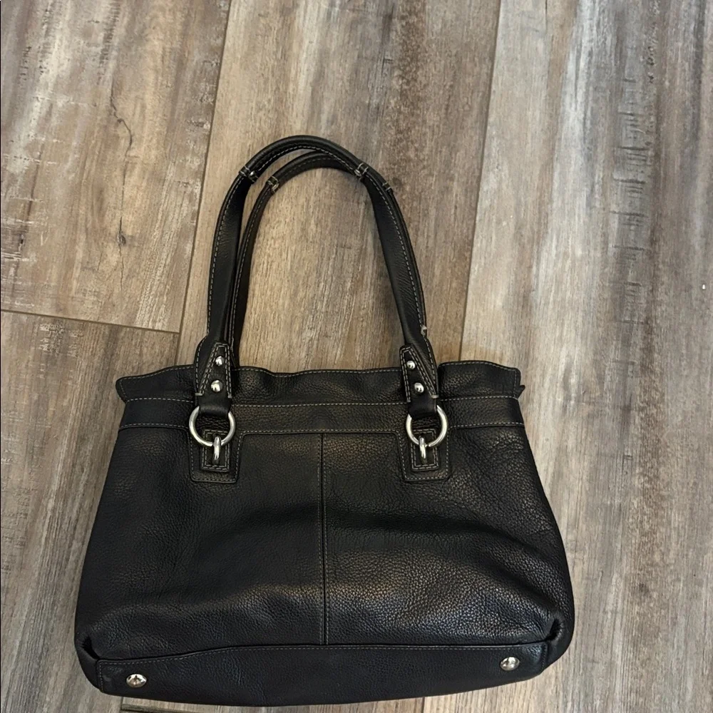 Coach Penelope Black Leather Shoulder Bag with Silver Accents